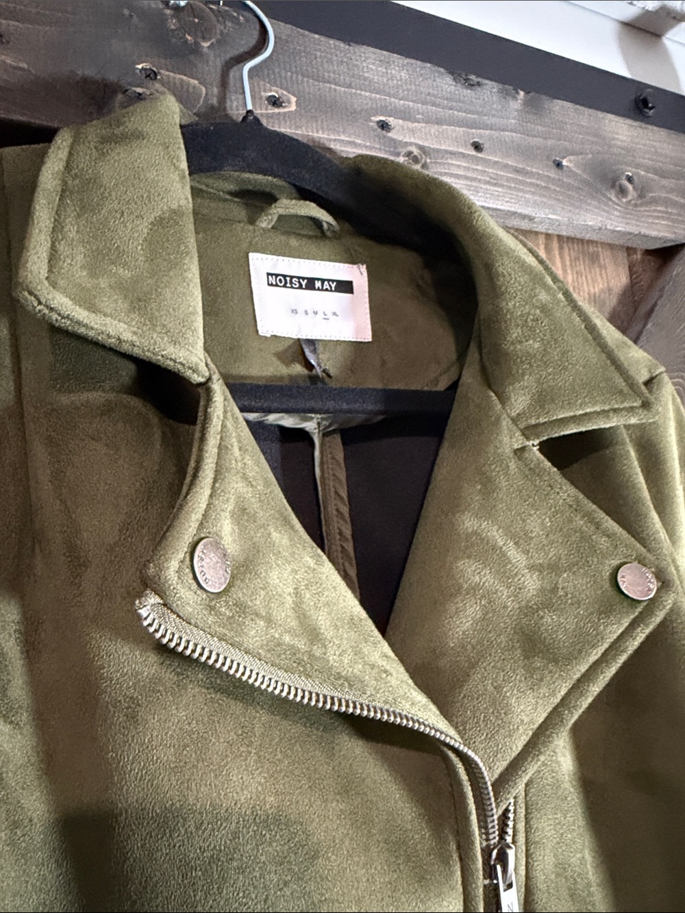 Noisy May Olive Green Suede Moto Jacket - Picture 3 of 7